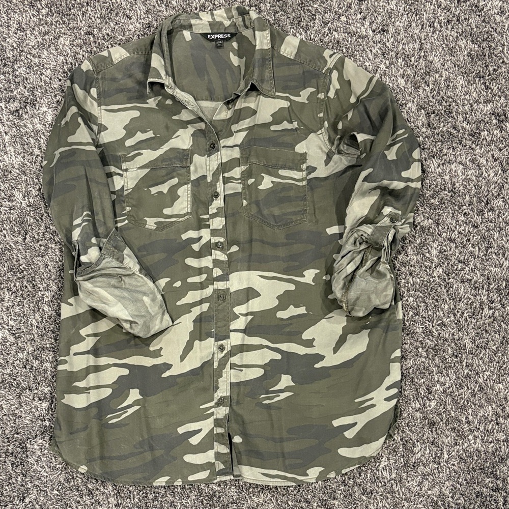 Express Green and Gray Camo Shirt